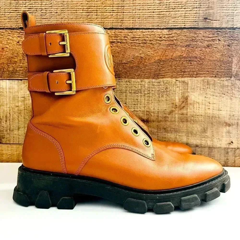 Micheal Kors Ridley Leather Combat Boots - Picture 2 of 13